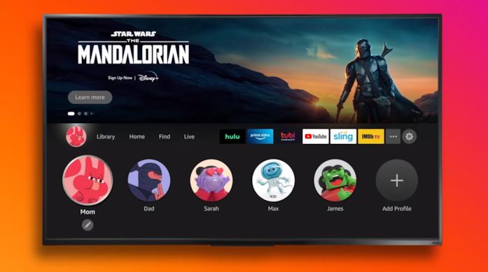 Con l'ultimo aggiornamento, sui dispositivi Fire TV arriva il supporto a più profili Schermata dei profili della nuova UI dei dispositivi Fire TV di Amazon