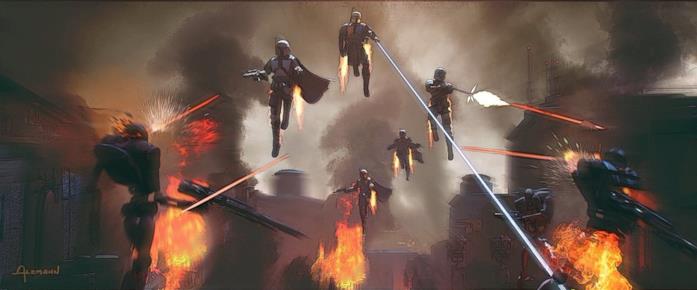 The Mandalorian: concept art I Mandaloriani volano con il loro jetpack