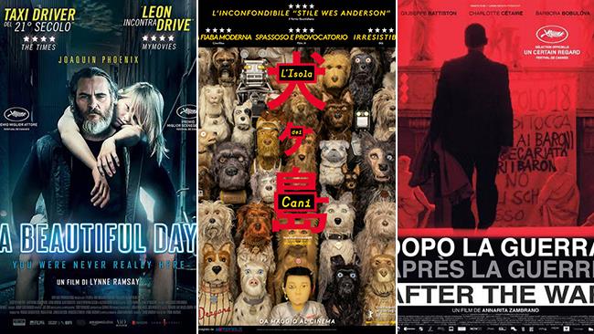I poster dei film A Beautiful Day, L'Isola dei cani, Dopo la guerra