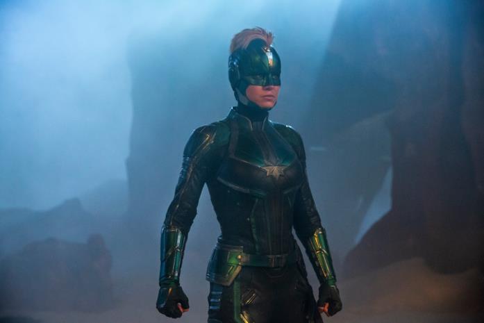 Captain Marvel in uniforme Kree Brie Larson nei panni di Captain Marvel nell'omonimo film