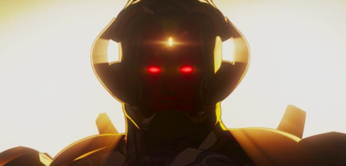 Visione e Ultron nella scena finale di What If...? 1x7 Il volto di Visione si nasconde dentro Ultron