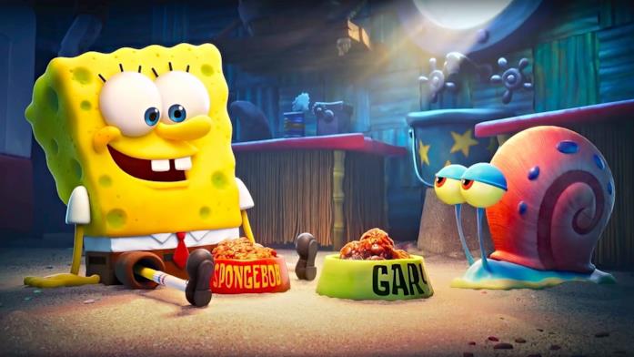 SpongeBob e Gary nel film SpongeBob e Gary stanno "cenando"