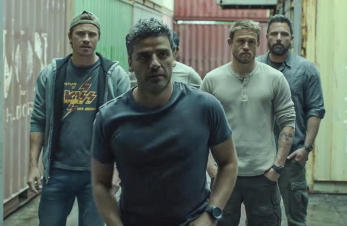 Triple Frontier Garrett Hedlund, Oscar Isaac, Charlie Hunnam e Ben Affleck in una scena di Triple Frontier