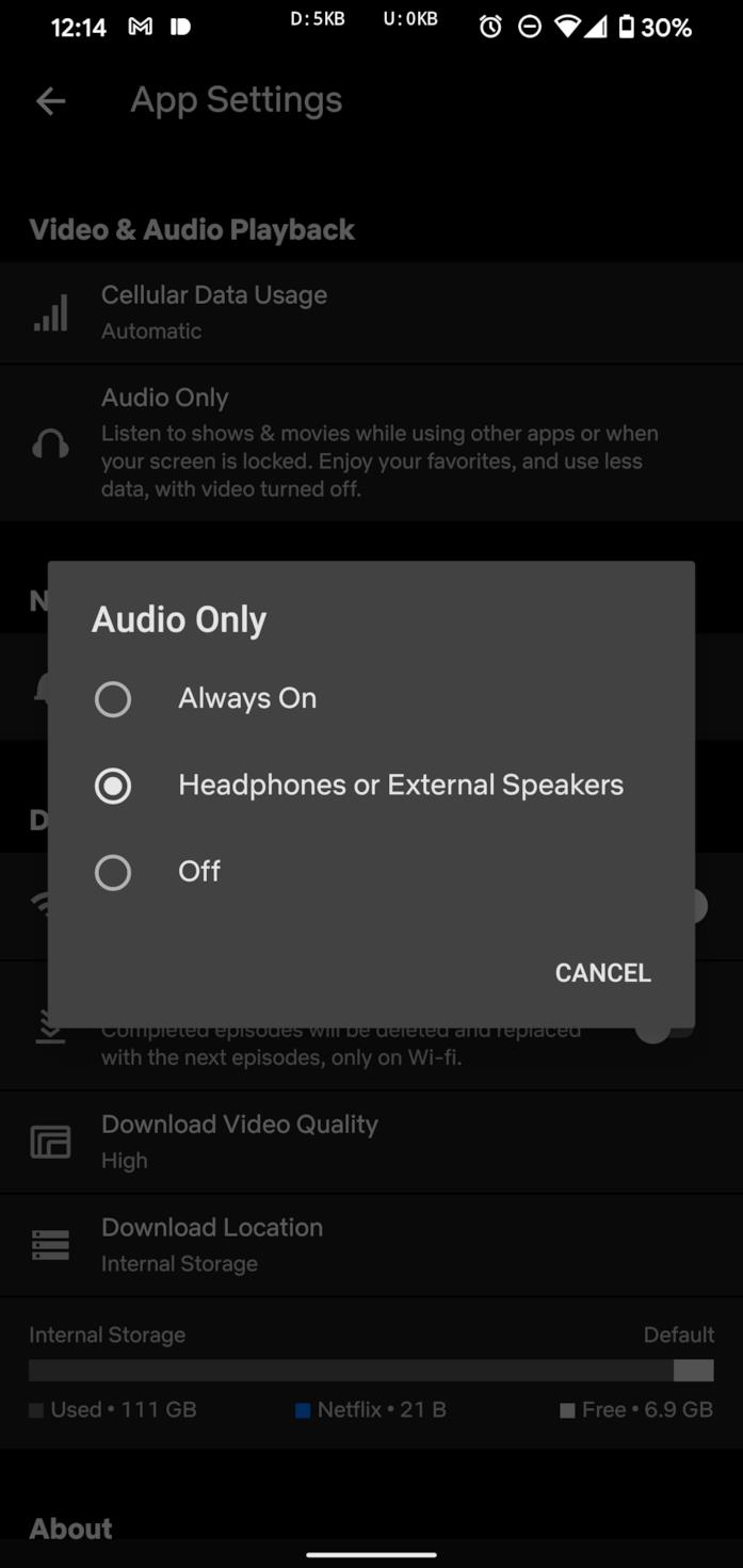 La riproduzione 'solo audio' arriva su Netflix, ma solo su Android Le impostazioni dell'app di Netflix per Android