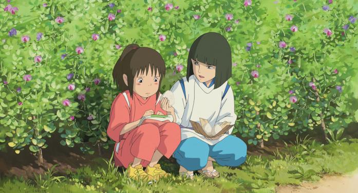 Haku e Chihiro Haku consola Chihiro in un campo di fiori
