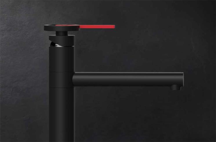 Rubinetto cucina monocomando nero opaco con dettaglio rosso Officine Gessi