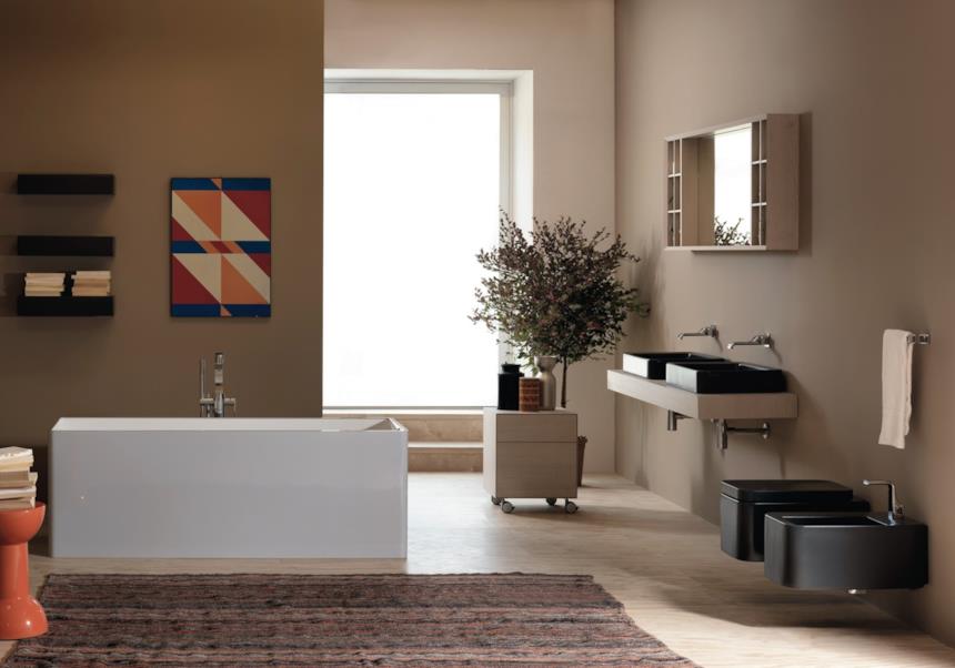 Composizione bagno con bidet e wc nero opachi Nile di Flaminia