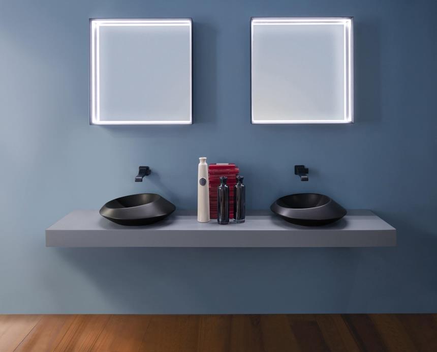 Set bagno con lavabi d'appoggio neri Spire di Flaminia