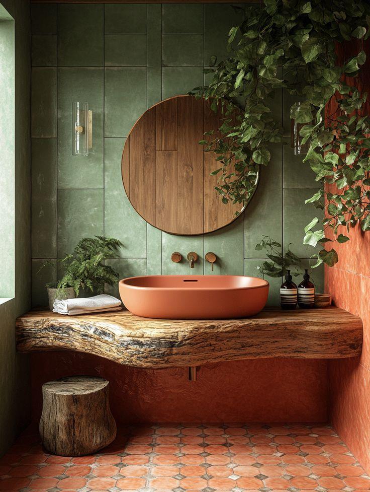 Bagno con mobile portalavabo in legno