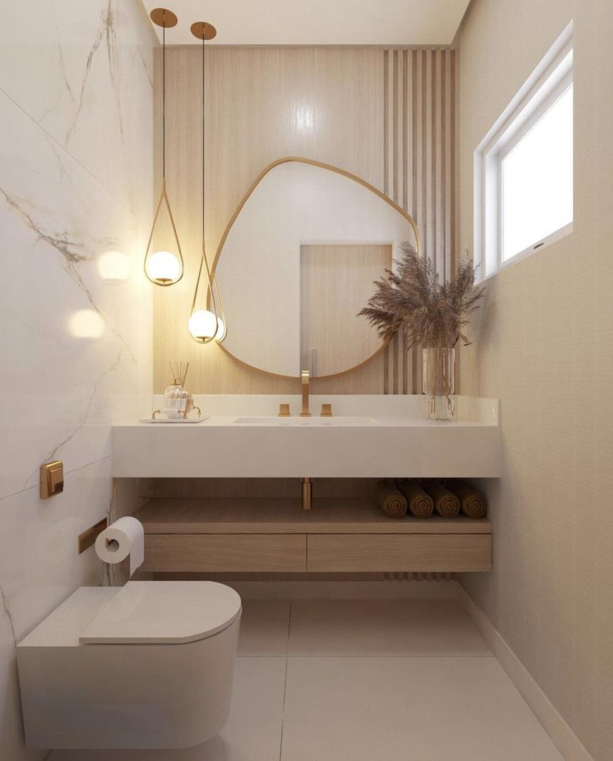 Bagno moderno con luci sospese