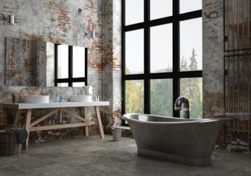 Metallo, legno e cemento: gli ingredienti per il tuo bagno industrial