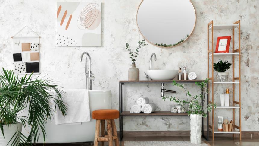 Bagno con mobili in struttura metallica 