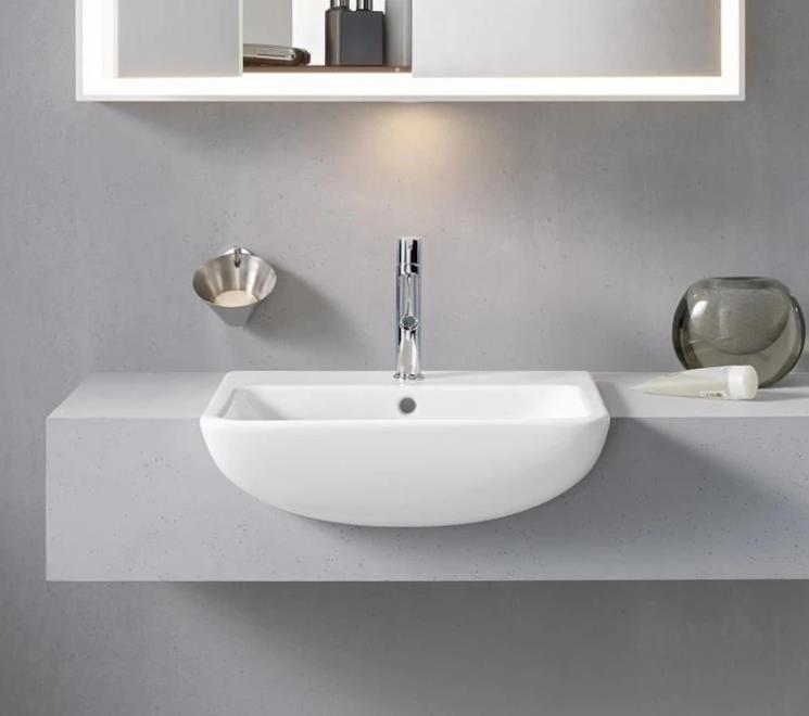 Lavabo semincasso con bordo per rubinetteria