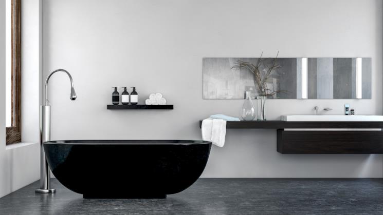 Bagno grigio con sanitari neri