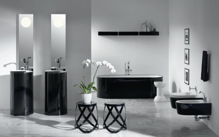 Composizione bagno nero con lavabi Monoroll Flaminia
