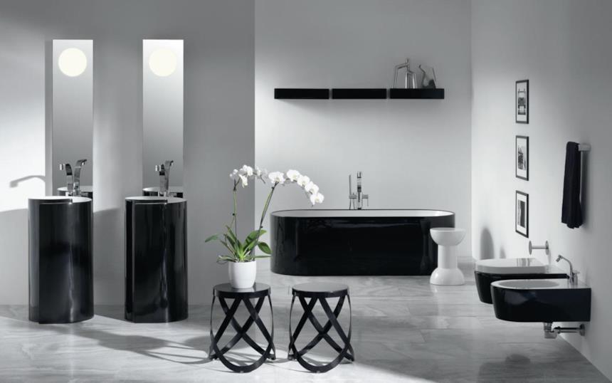Composizione bagno nero con lavabi Monoroll Flaminia