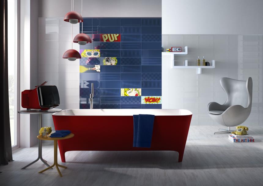 Bagno pop art con vasca freestanding