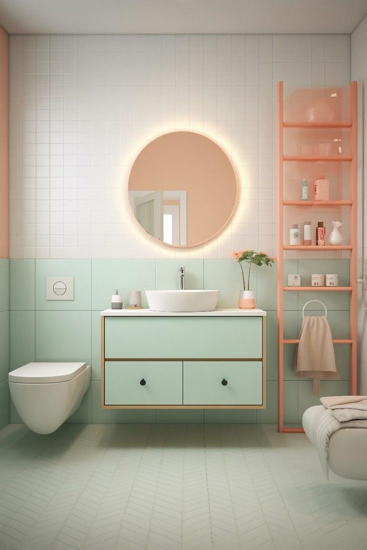 Bagno minimalista pastello