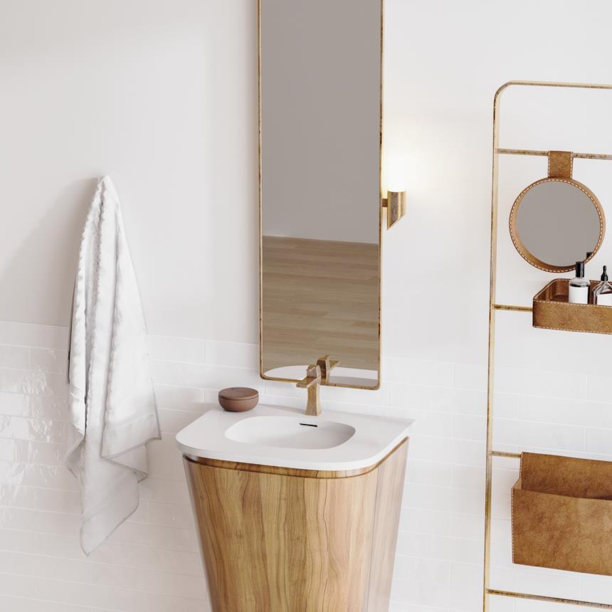 Lavabo freestanding con finitura in legno 