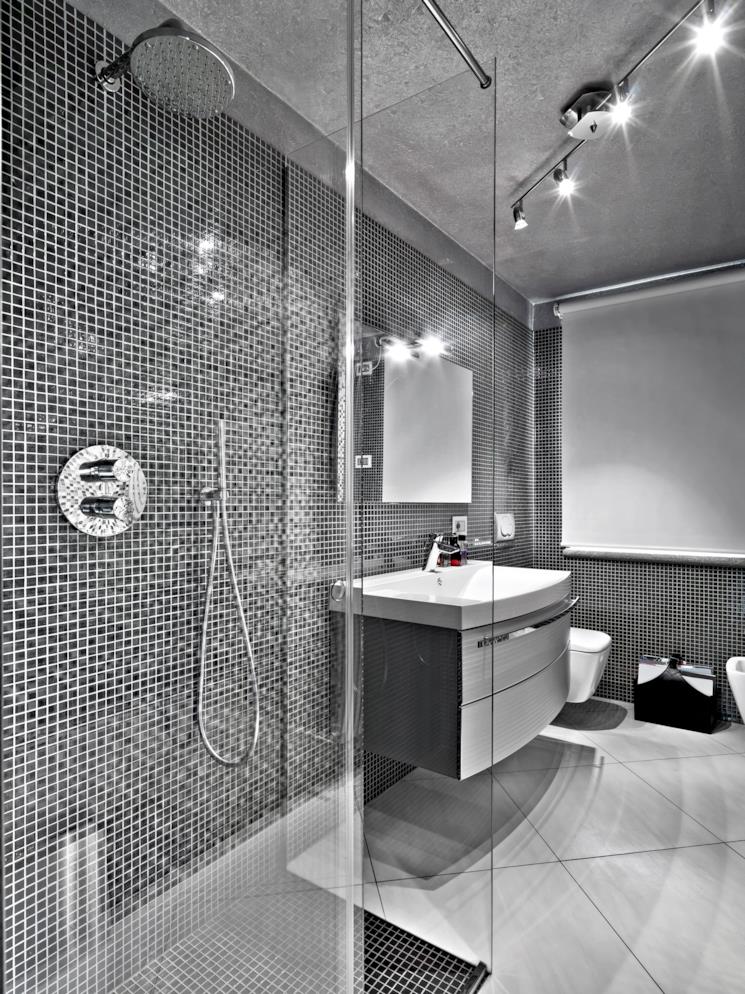 Bagno grigio con doccia