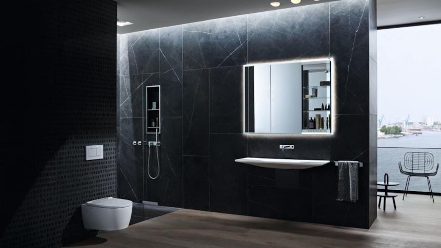 Composizione bagno con specchio contenitore Geberit One