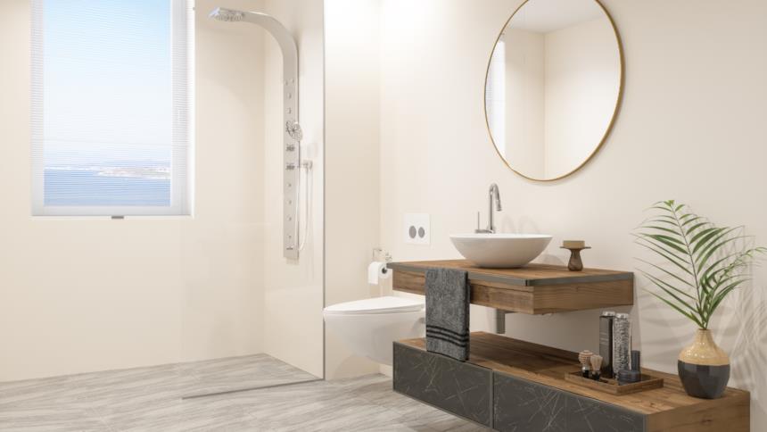 Bagno con box doccia a filo pavimento 