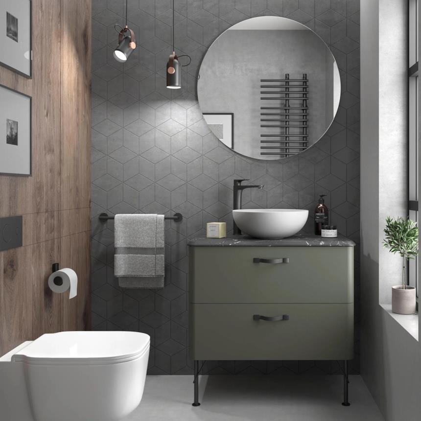 Bagno grigio con porta lavabo singolo verde