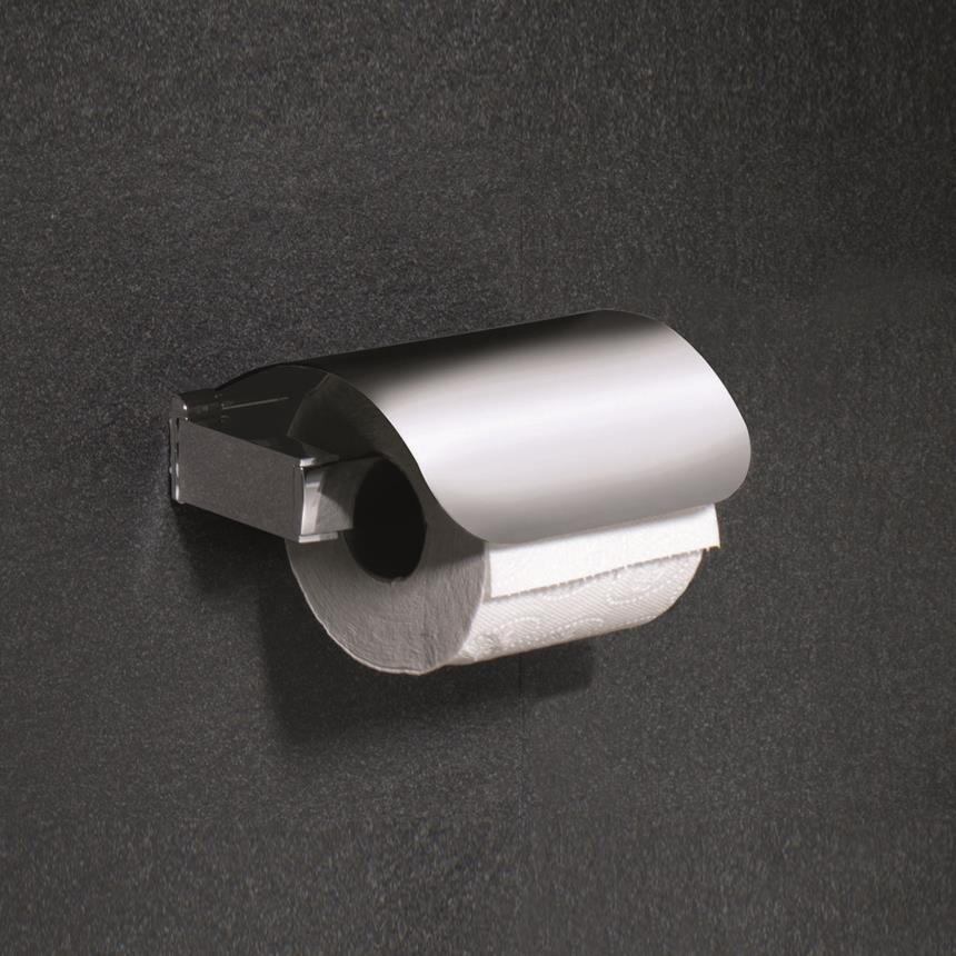 Porta rotolo con coperchio in accaio inox appeso al muro