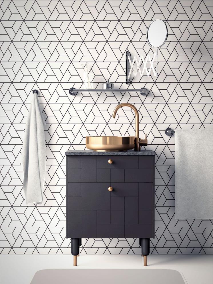 Carta da parati per il bagno con forme geometriche