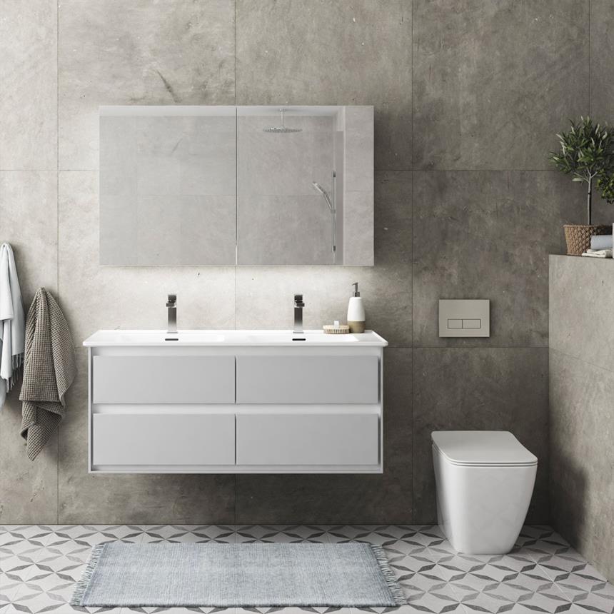 Composizione bagno con lavabo bianco e doppio lavandino Connect Air di Ideal Standard