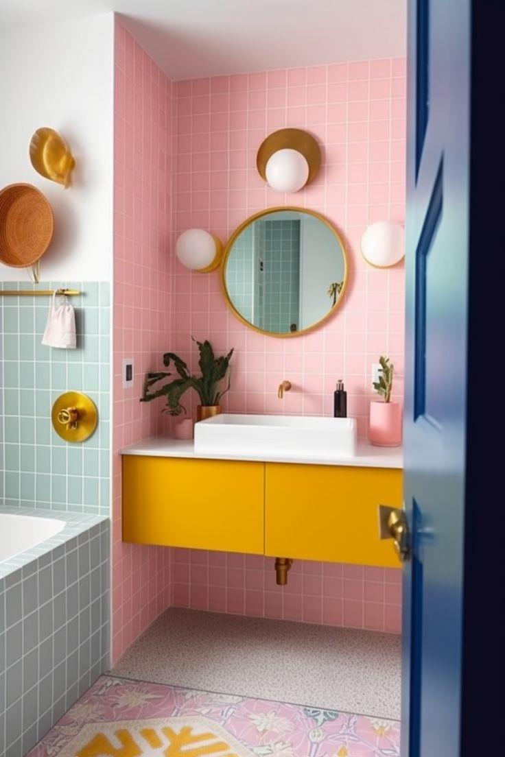 Bagno con mobile portalavabo giallo 