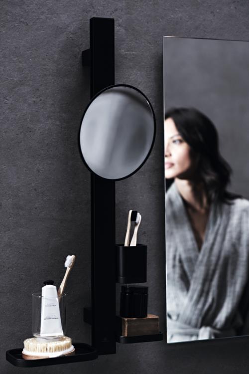 Asta da parete nero seta con mensole e bicchiere