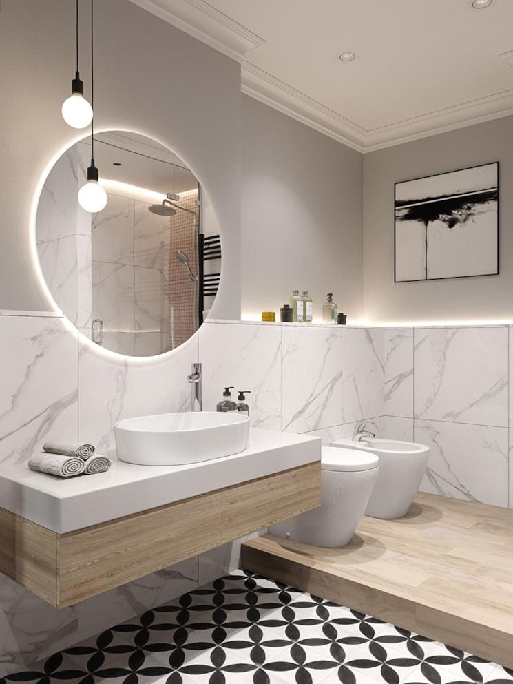 Mobile sottolavabo e ceramiche in stile scandinavo