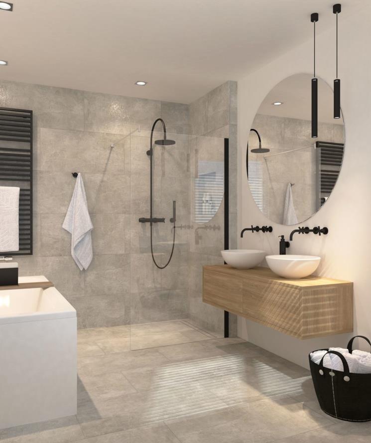 Bagno stile scandinavo con doccia