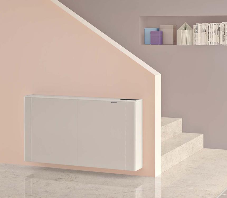 Sabiana fan coil bianco su parete rosa