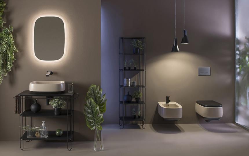 Set Bagno vintage industrial con ceramiche argilla Flag di Flaminia