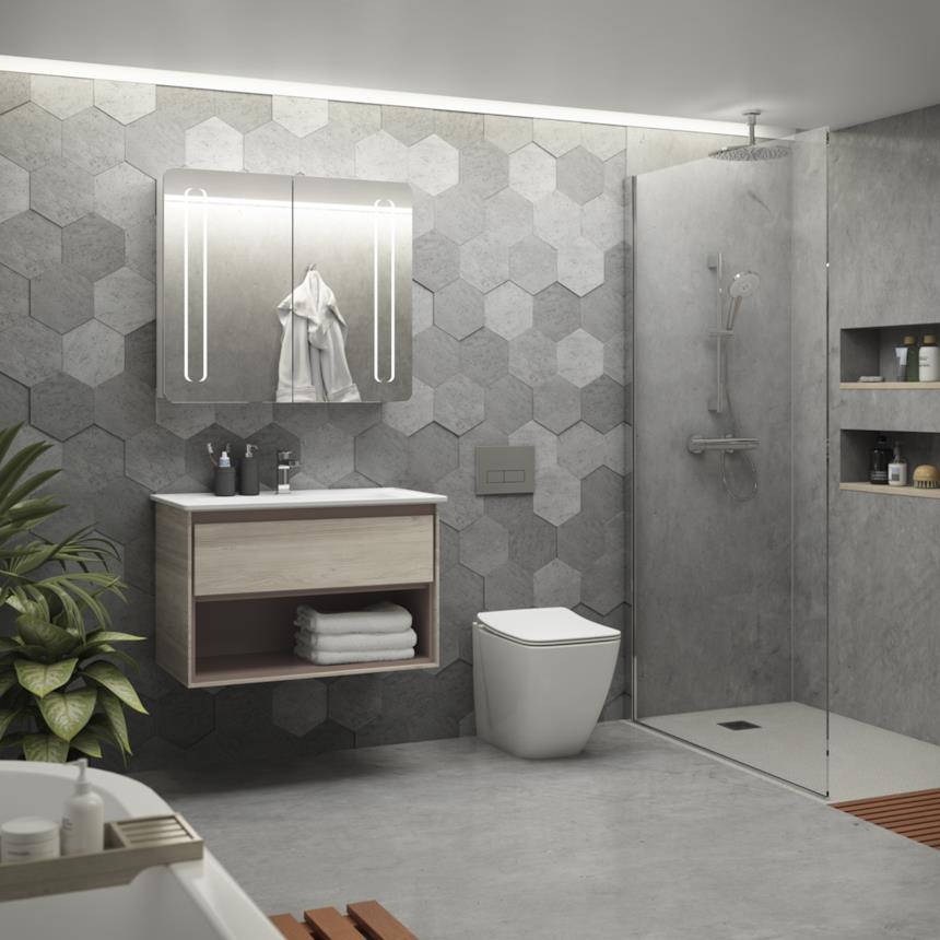 Bagno con specchio contenitore e led di Ideal Standard
