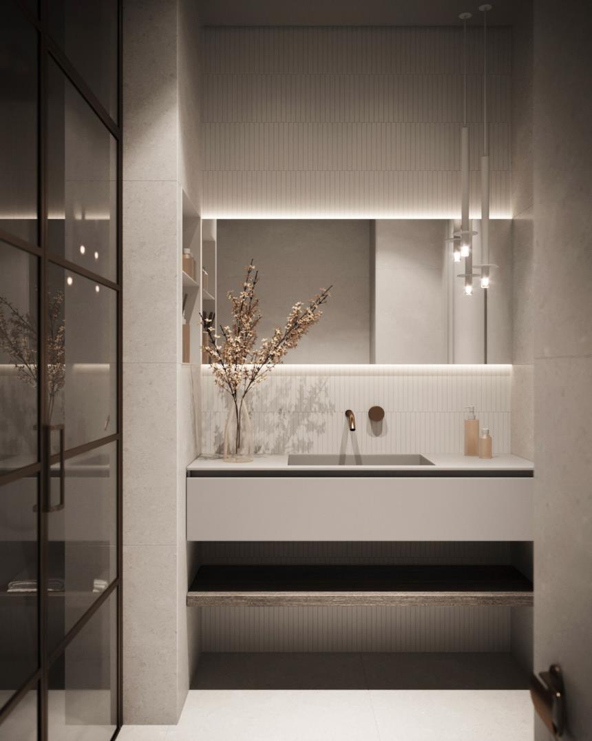 Bagno con lampada moderna 