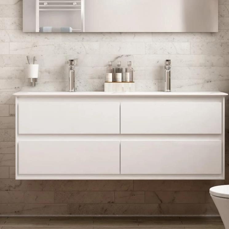 Mobile sottolavabo con 4 cassetti, finitura bianco lucido