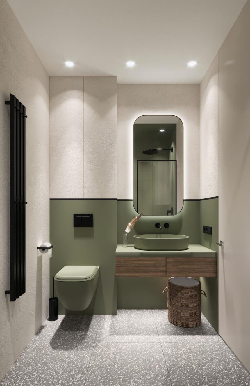 Bagno con pareti dipinte di verde