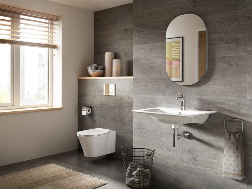 Bagno in legno con lavabo e sifone Ideal Standard
