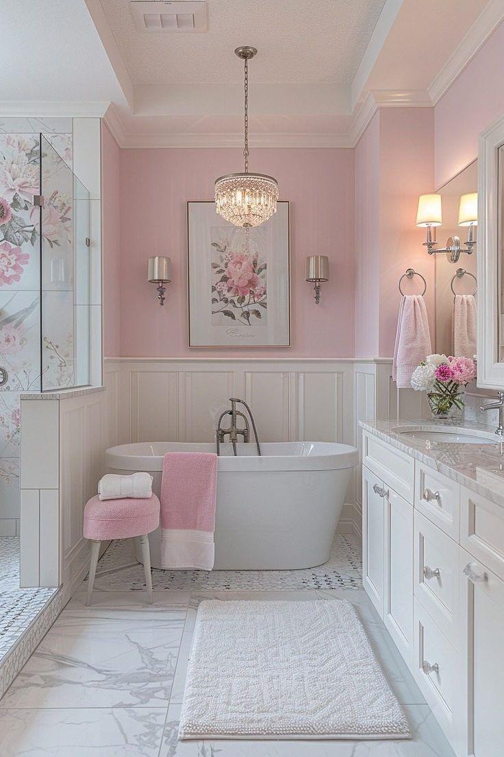 Bagno con pareti rosa cipria