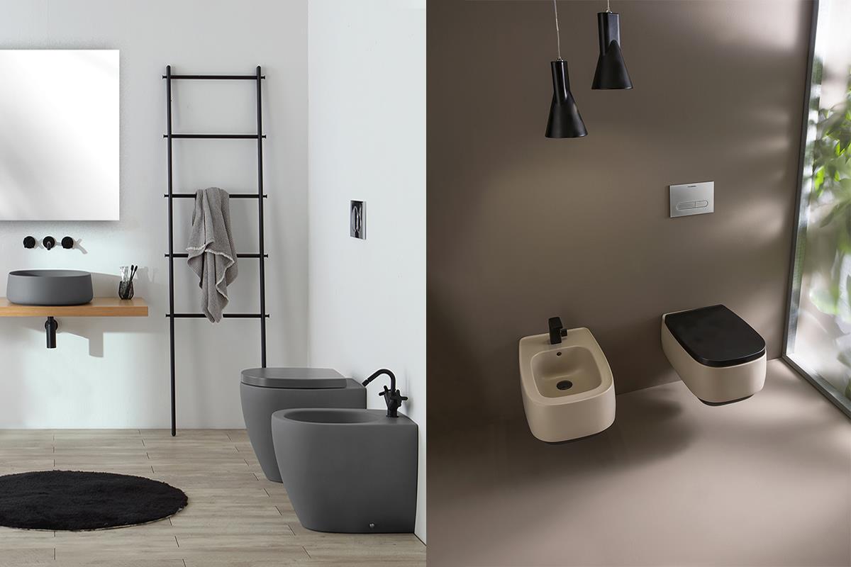 Set arredo Bagno WC e Bidet in Ceramica Nera Design moderno