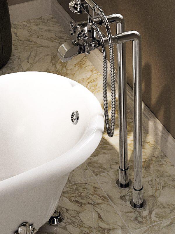 Vasca freestanding con rubinetteria a pavimento Flaminia Evergreen 