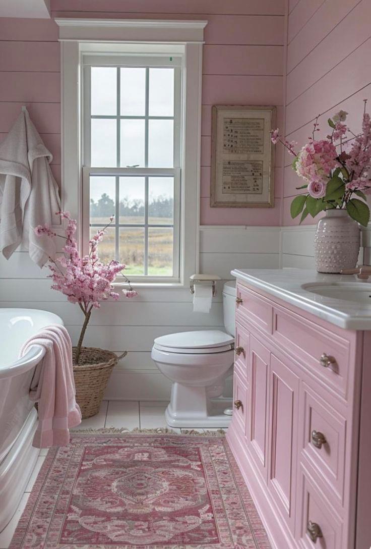 Bagno con mobile rosa pastello