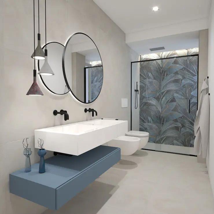 Bagno grigio e azzurro