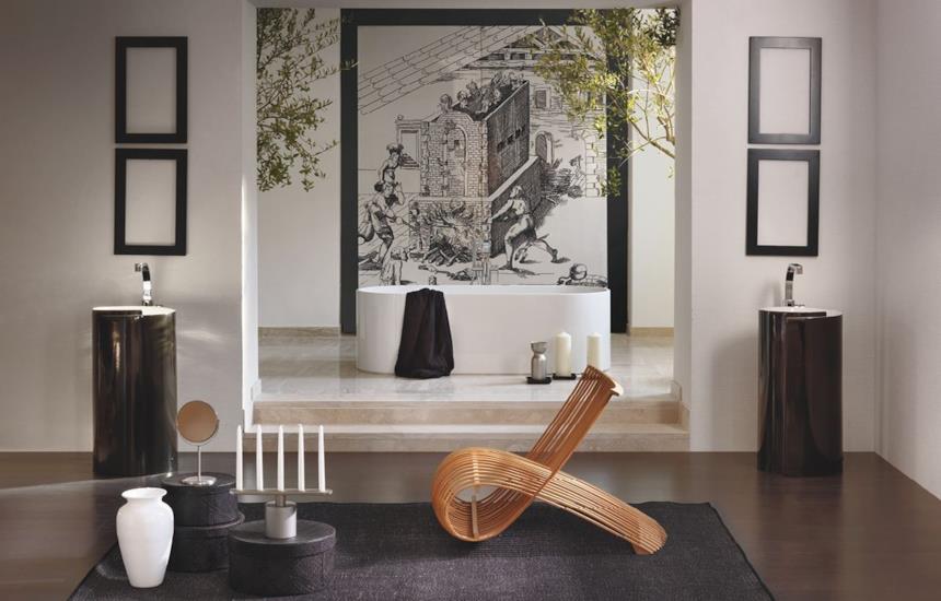 Composizione bagno con lavandini Monoroll di Flaminia color nero