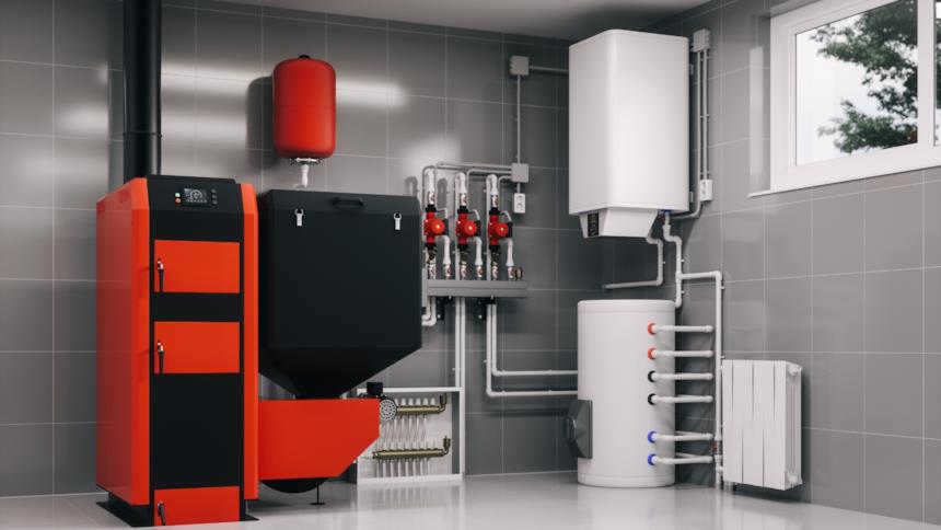 Pompa di calore posizionata all'interno di un edificio in un locale dedicato