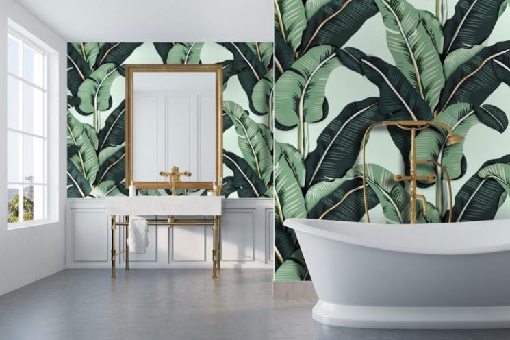 Carta da parati con foglie banano