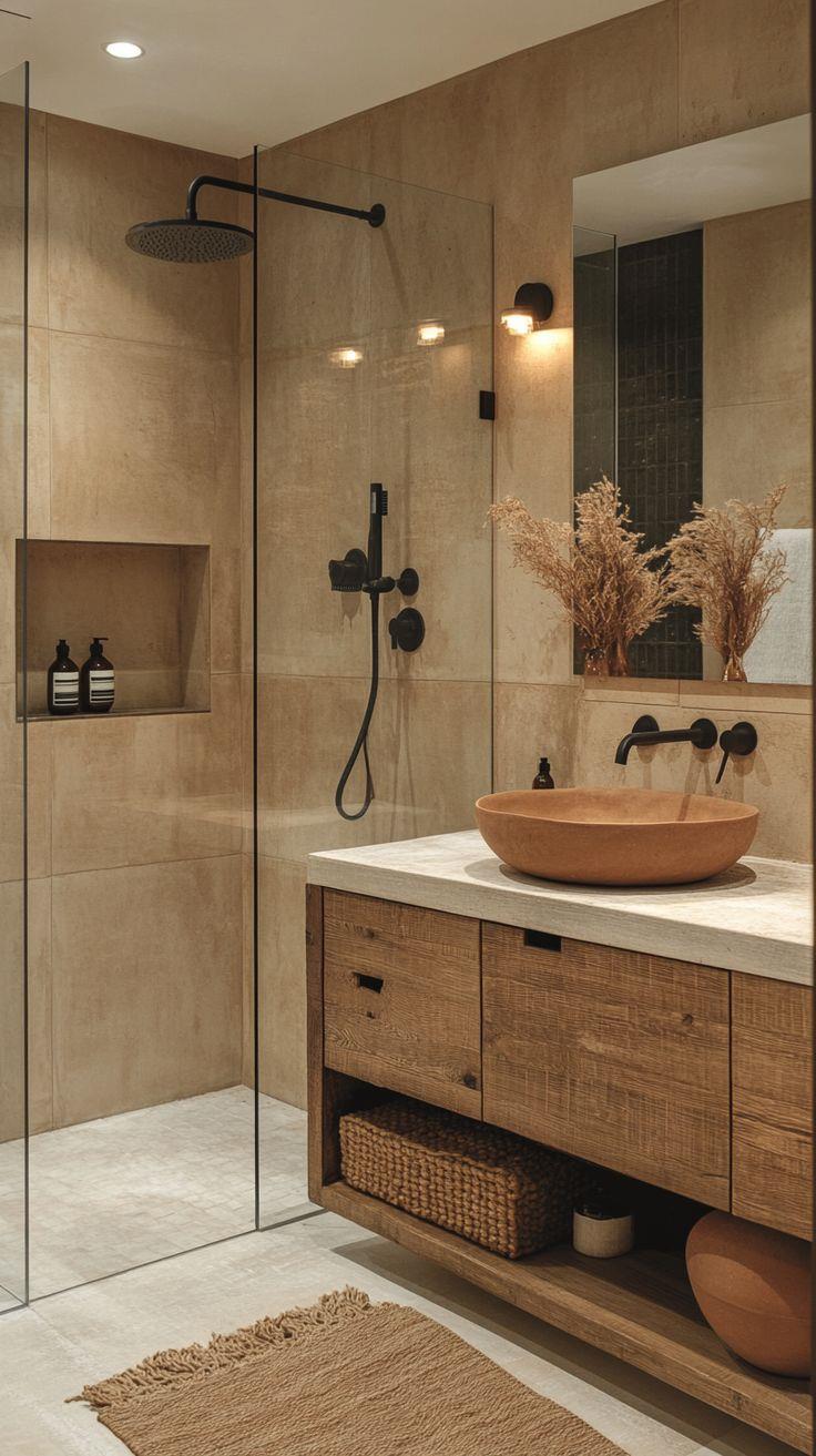 Bagno stile zen con mobile in legno